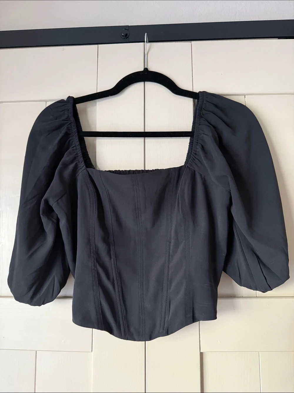 Abercrombie & Fitch Black Puff-Sleeve Square Neck Top